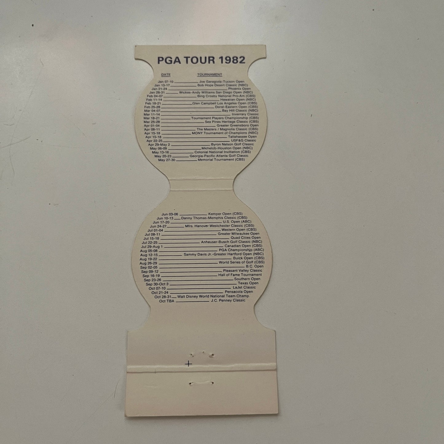 PGA Tour Golf 1982 Schedule Milwaukee Park System Vtg Matchbook Cover SC5-MB1