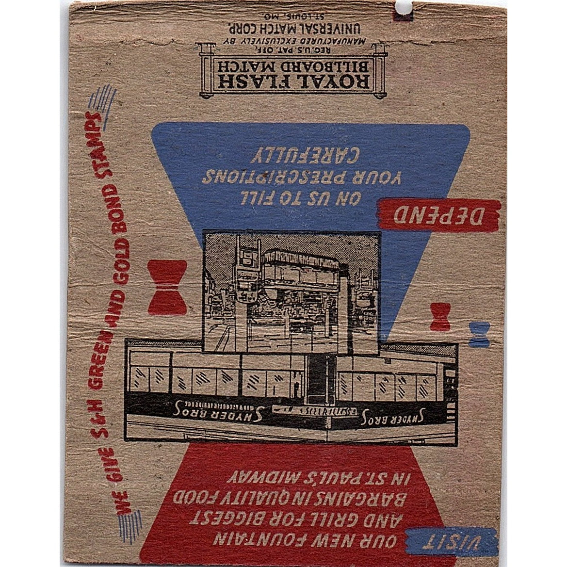 Snyder Bros Souvenir of St. Paul MN Vintage Large Matchbook Cover TH2-Y1