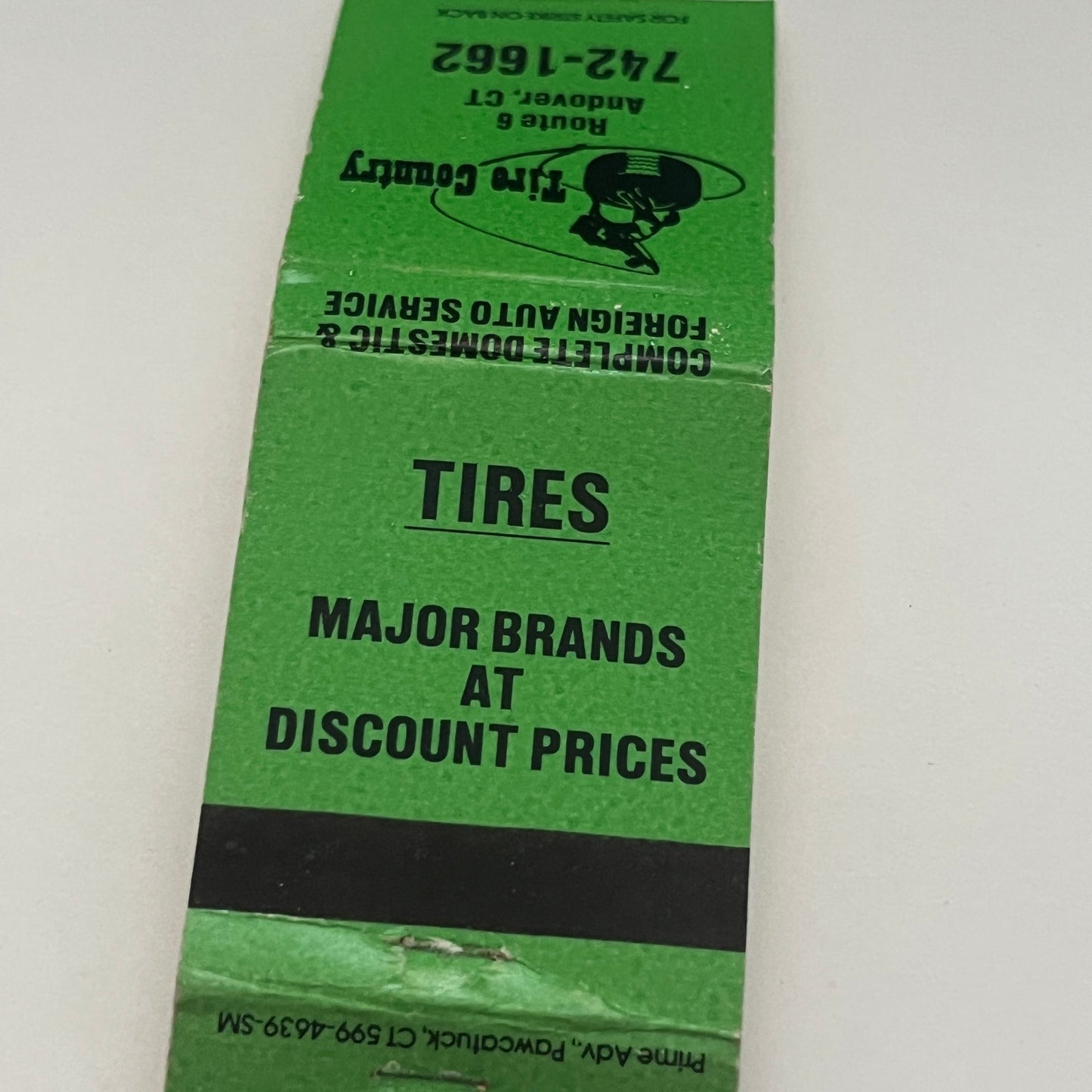Tire Country Route 6 Andover CT Vintage Matchbook Cover MM4-1
