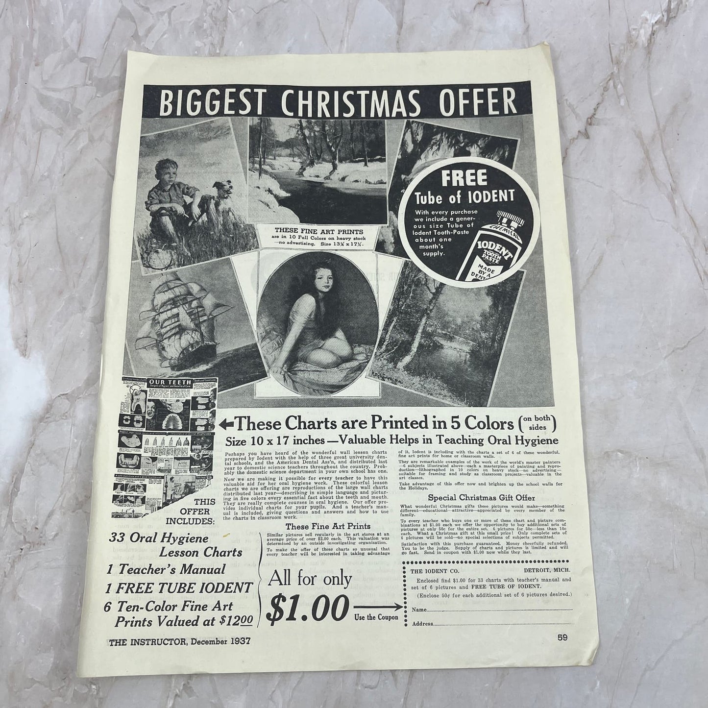 1937 Iodent Dental Hygiene Charts 10x14 Vintage Magazine Advertisement FL6-5