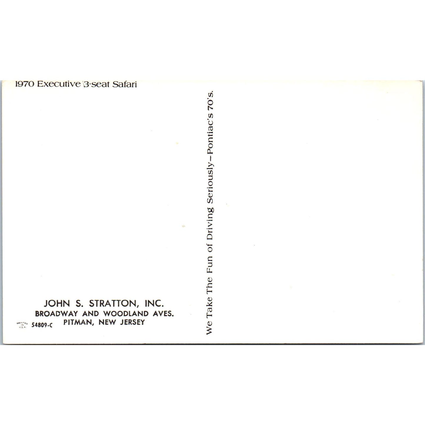 1970 Pontiac Executive 3-Seat Safari John S. Stratton Pitman NJ Postcard PC11