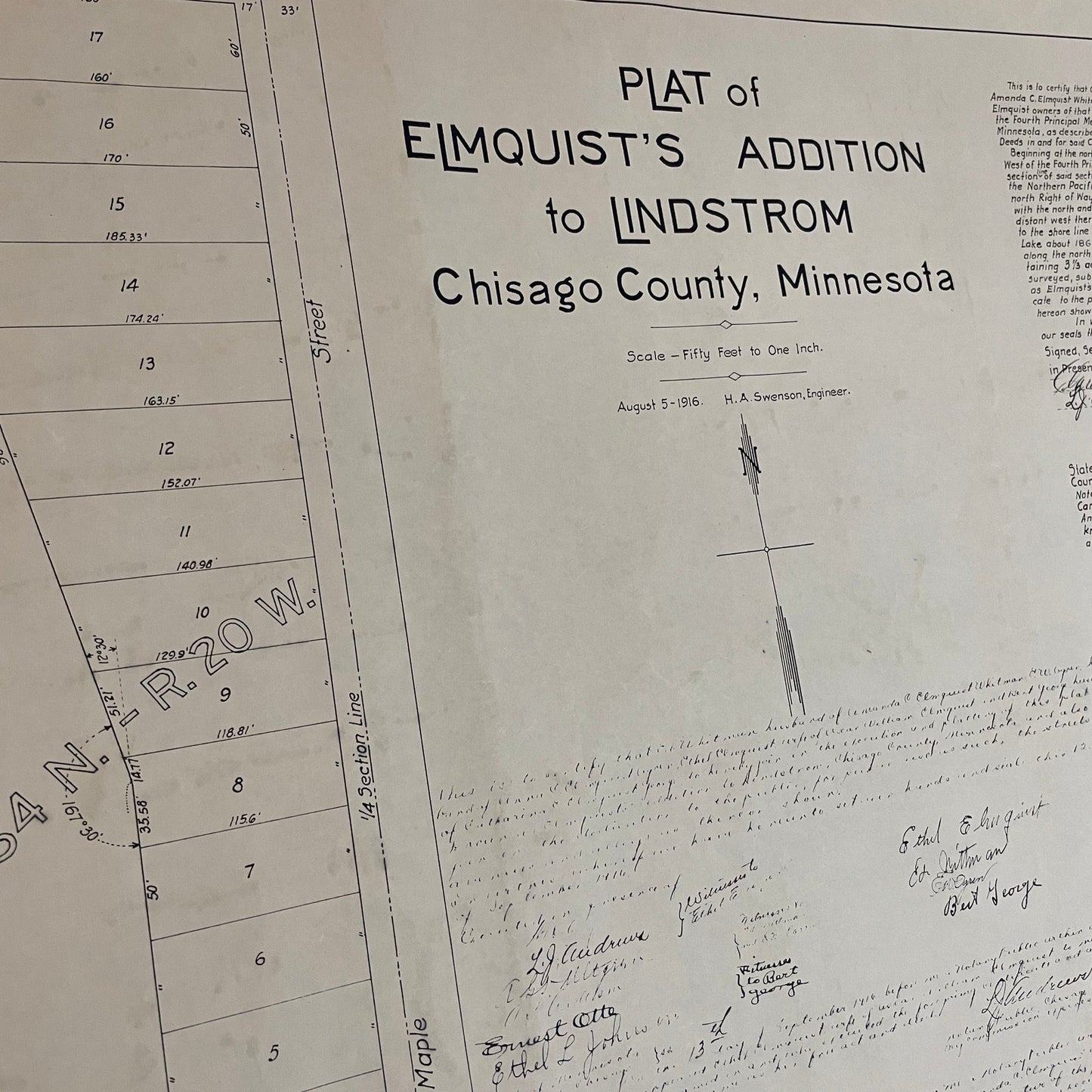 Elmquist's Addition to Lindstrom Chisago County MN Vintage Plat Map RM1