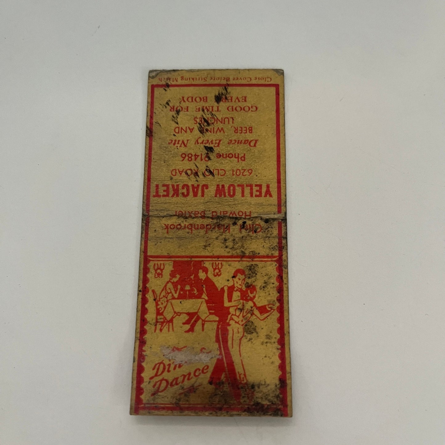Yellow Jacket Dance & Dine 6201 Clio Rd c1940 Michigan Matchbook Cover TE2-MKO-2