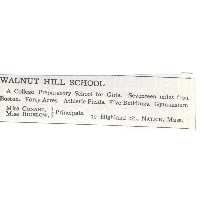Walnut Hill School Natick MA Miss Conant Miss Bigelow c1920 Harper's Ad AG4-S7
