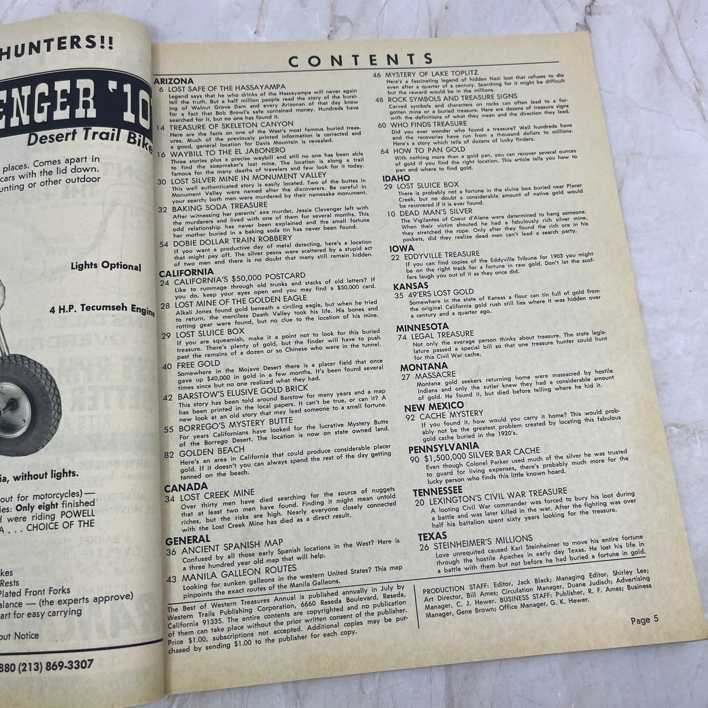 1970 Best of Western Treasures Annual Magazine Lost Mines Ghost Towns M20