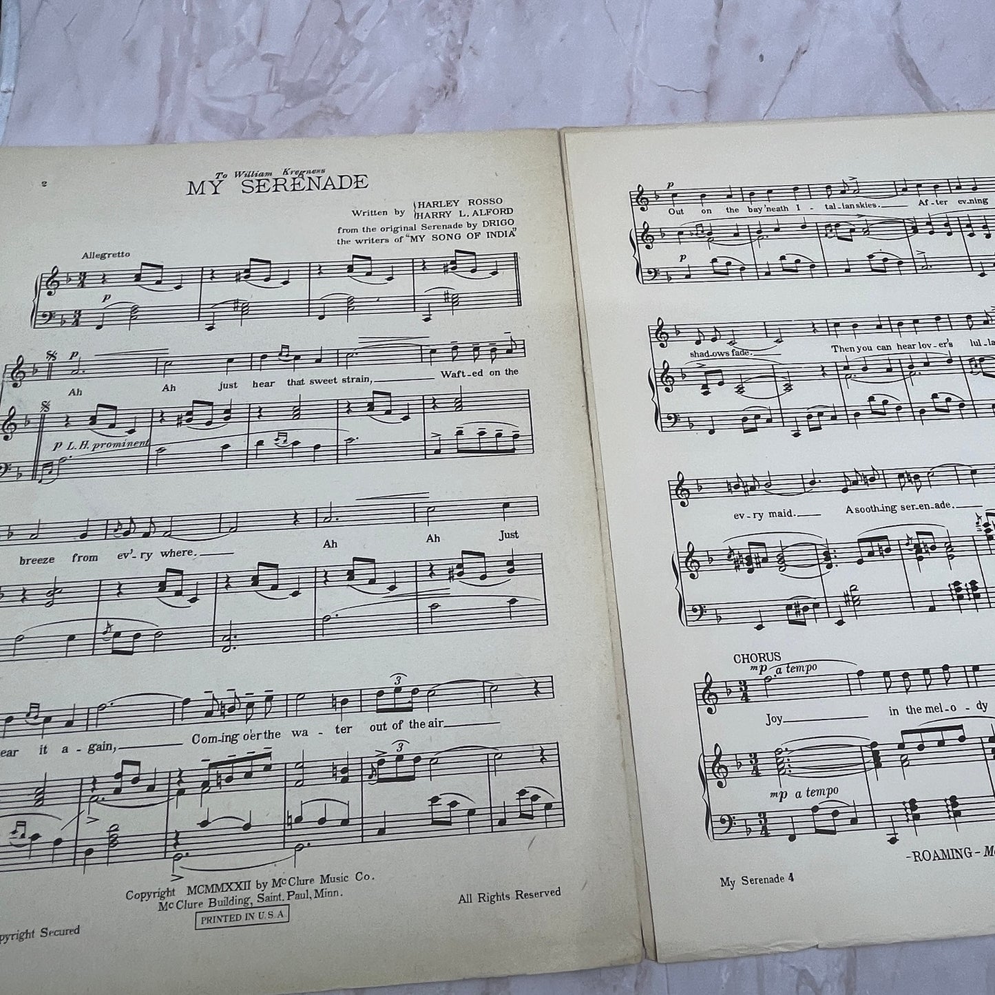 My Serenade Waltz Song Harley Rosso Harry L. Alford Antique Sheet Music Ti5