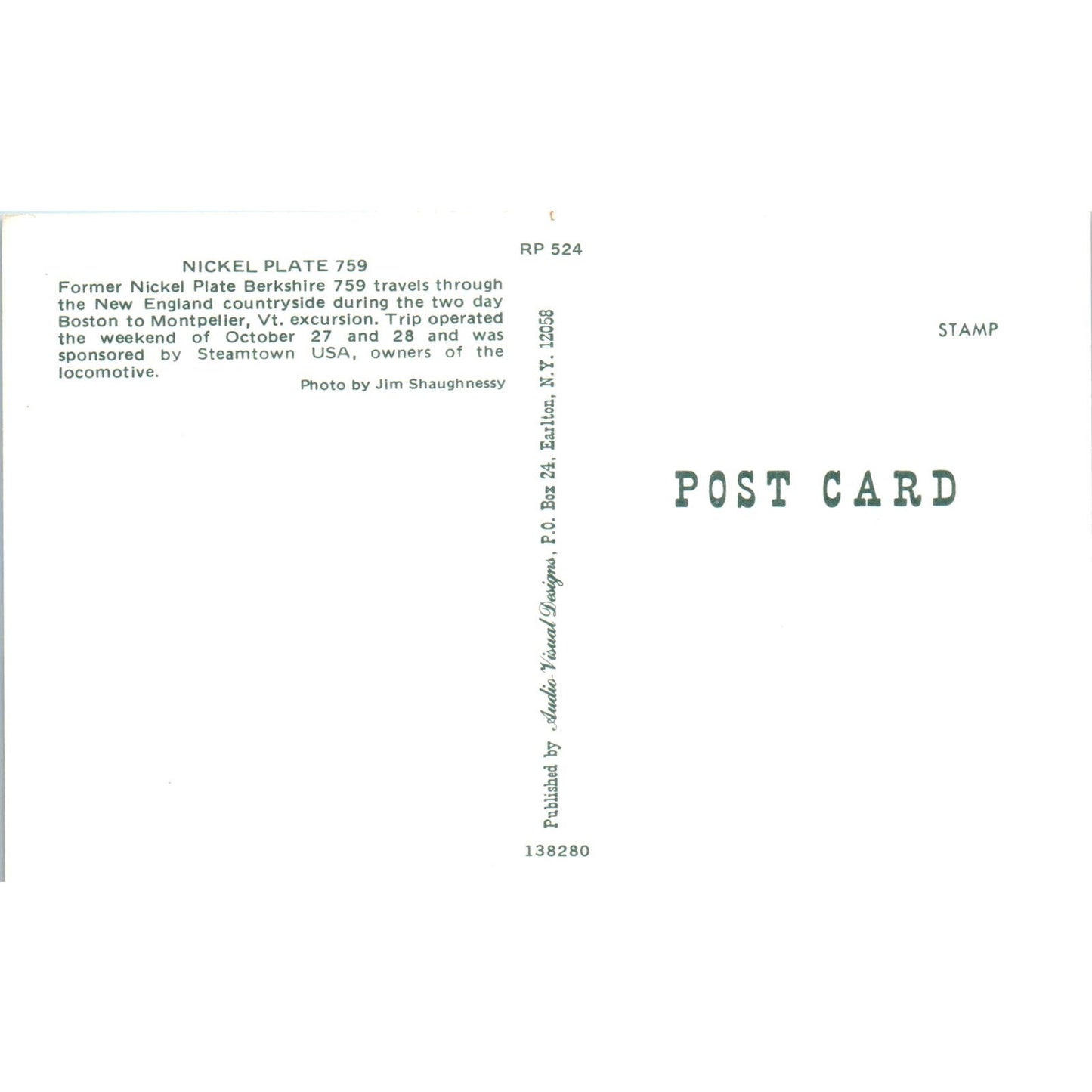 Queen of the Valley Reading Central Railroad New York Harrisburg Postcard PC17