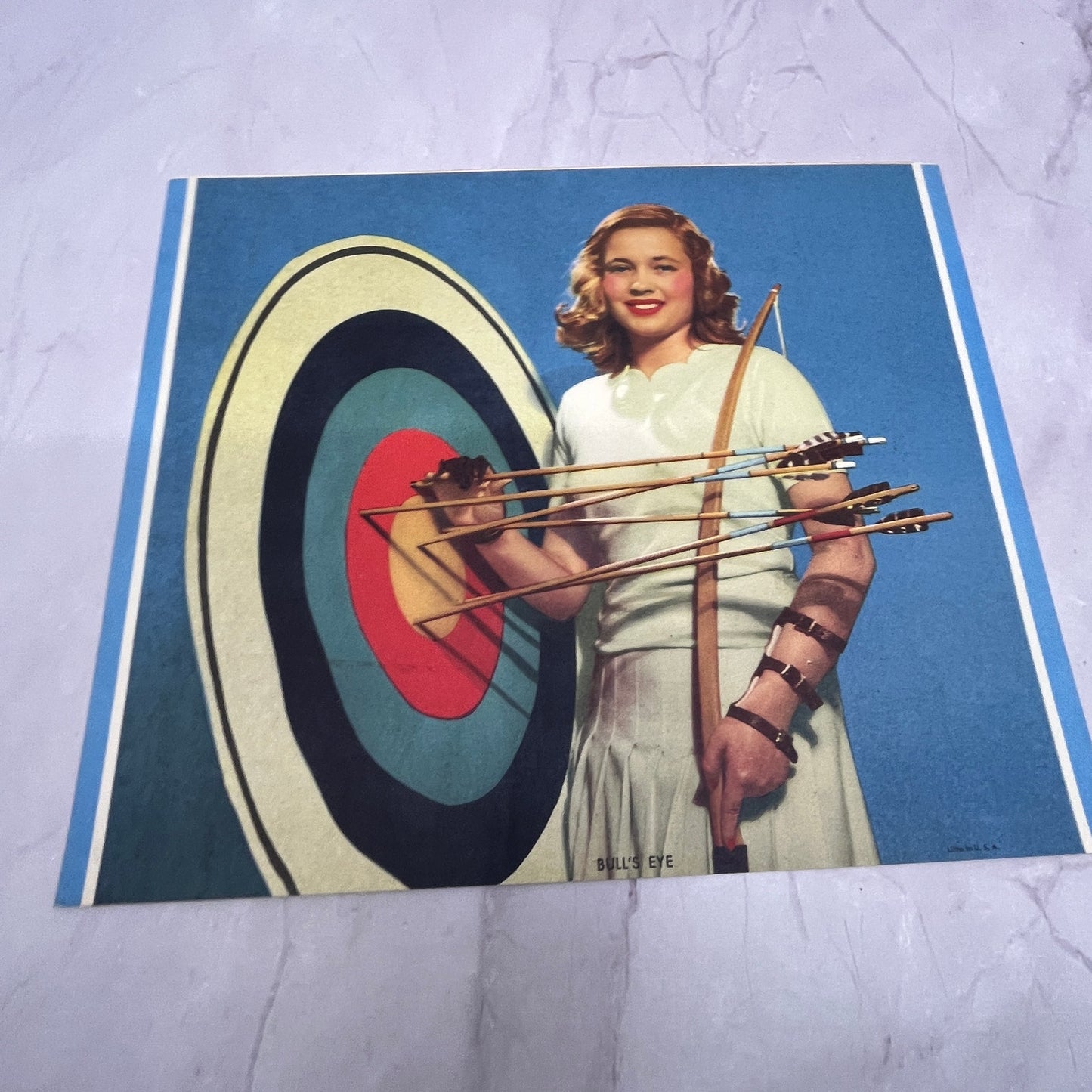 Retro Kitsch Lady Archer Archery Lithograph 7.5x9" Art Print V22