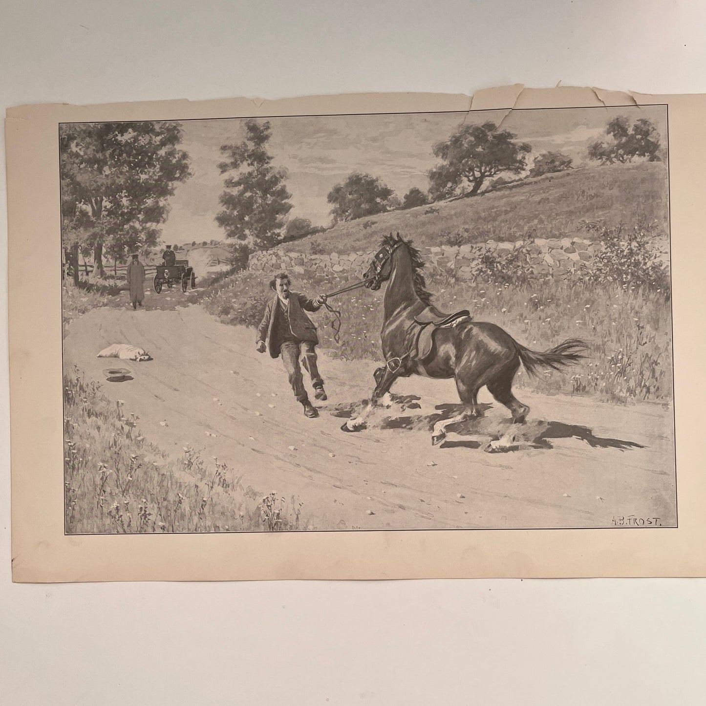 Woah There - Man With Horse Scene - Original 1904 A.B. Frost Art Print V26-4
