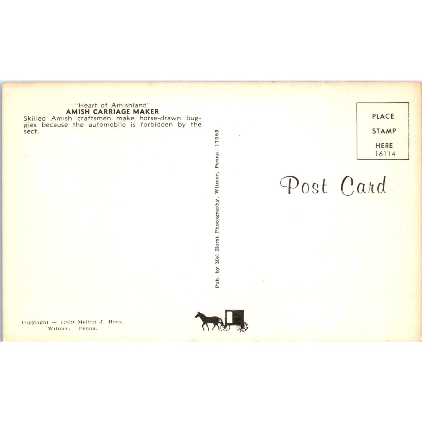 Amish Craftsman Building Buggy Pennsylvania Dutch Country Vintage Postcard PD5