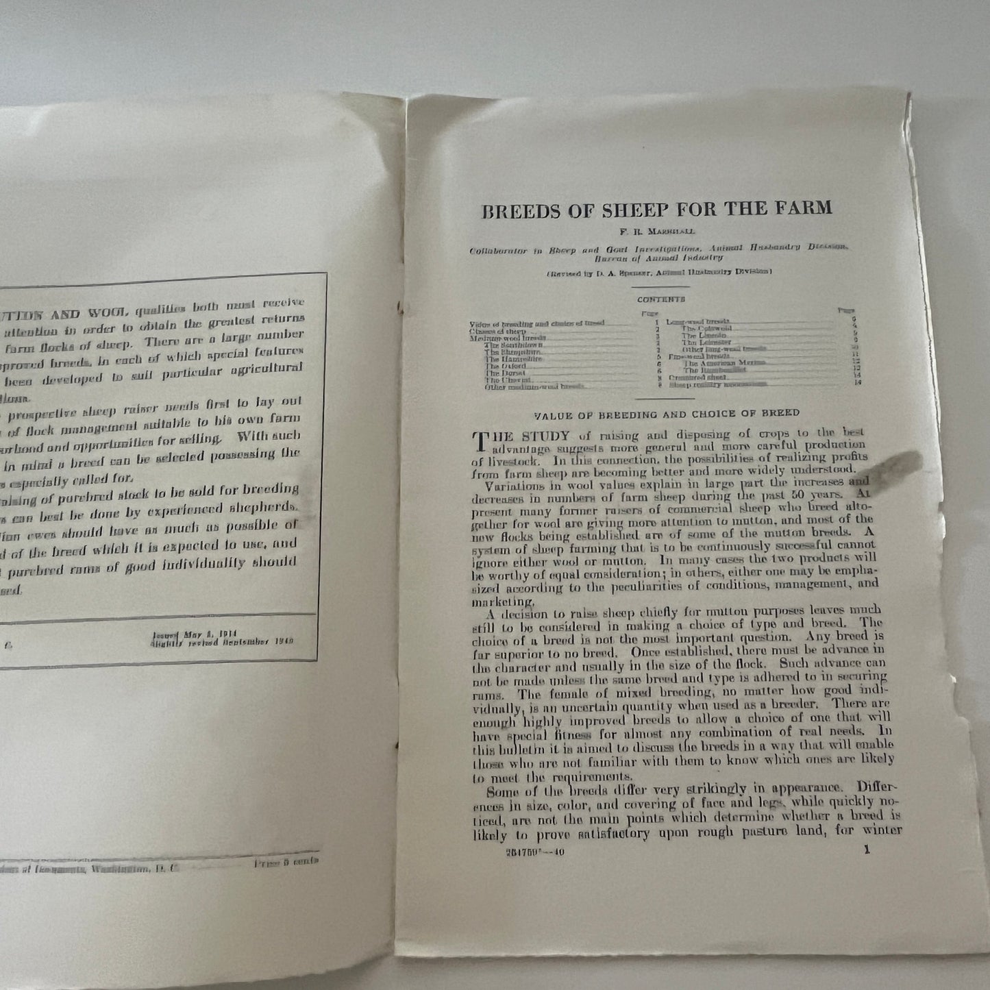 Breeds of Sheep for the Farm 1940 USDA Farm Bulletin Booklet TK2-XB4