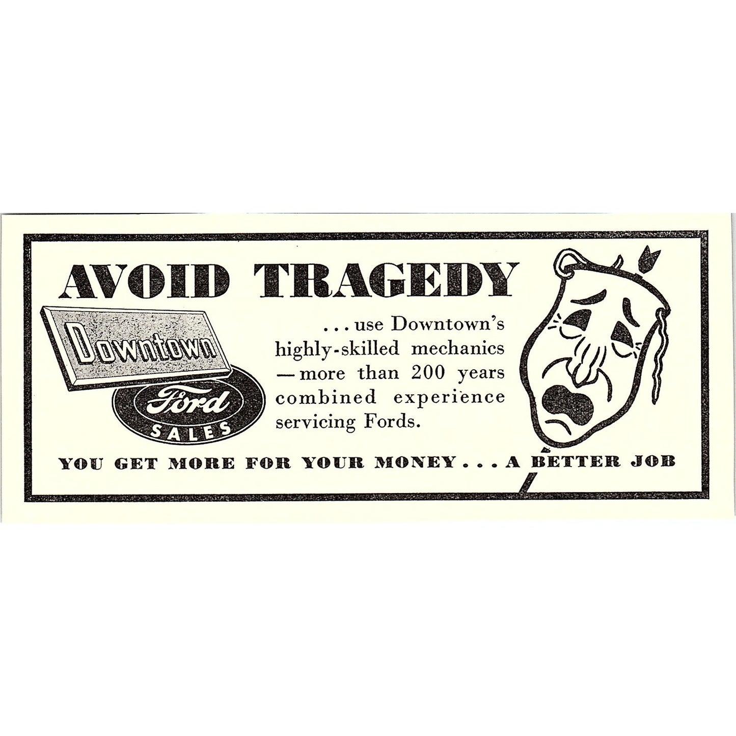 Avoid Tragedy Downtown Ford Sales Indianapolis IN 1947 Ad AF6-21