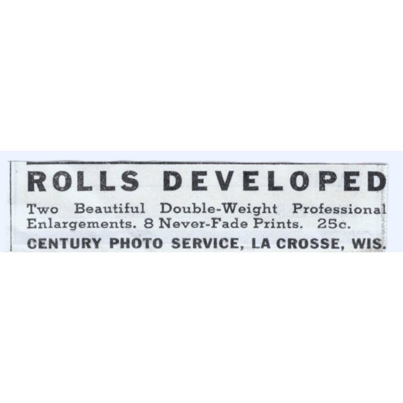 Century Photo Service LaCrosse Wisconsin 1930s Magazine Advertisement AE4-I3