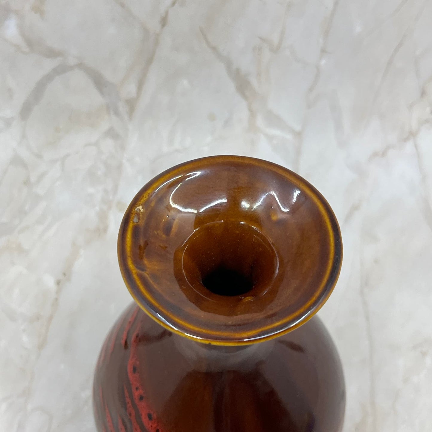 Vintage Mid Century 1960's Red & Brown Salt Glaze Art Pottery Modern Vase 8” TD5