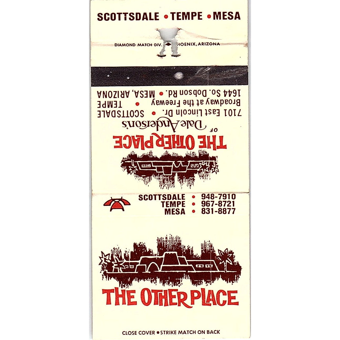 The Other Place Restaurant Scottsdale Tempe Mesa AZ Vintage Matchbook TB6-MB2-12