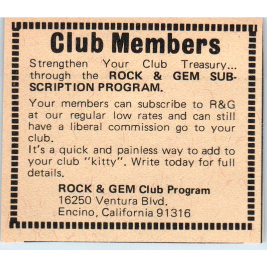 Rock and Gem Club Program Encino California 1971 Magazine Ad AD8-R9
