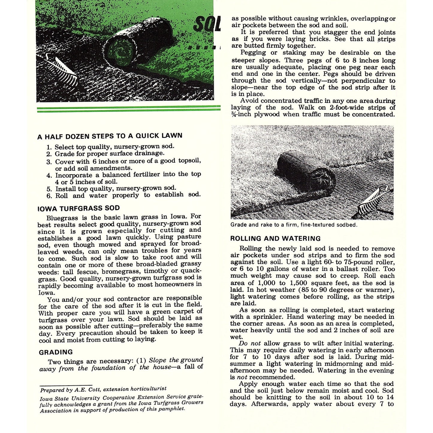 Sodding a New Lawn 1970 Ames Iowa Farm Bulletin Vintage Brochure AG5-H5