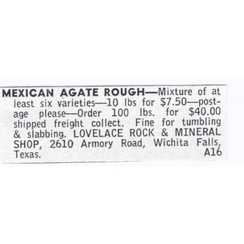 Lovelace Rock & Mineral Shop Wichita Falls Texas 1964 Magazine Ad AK6-S8