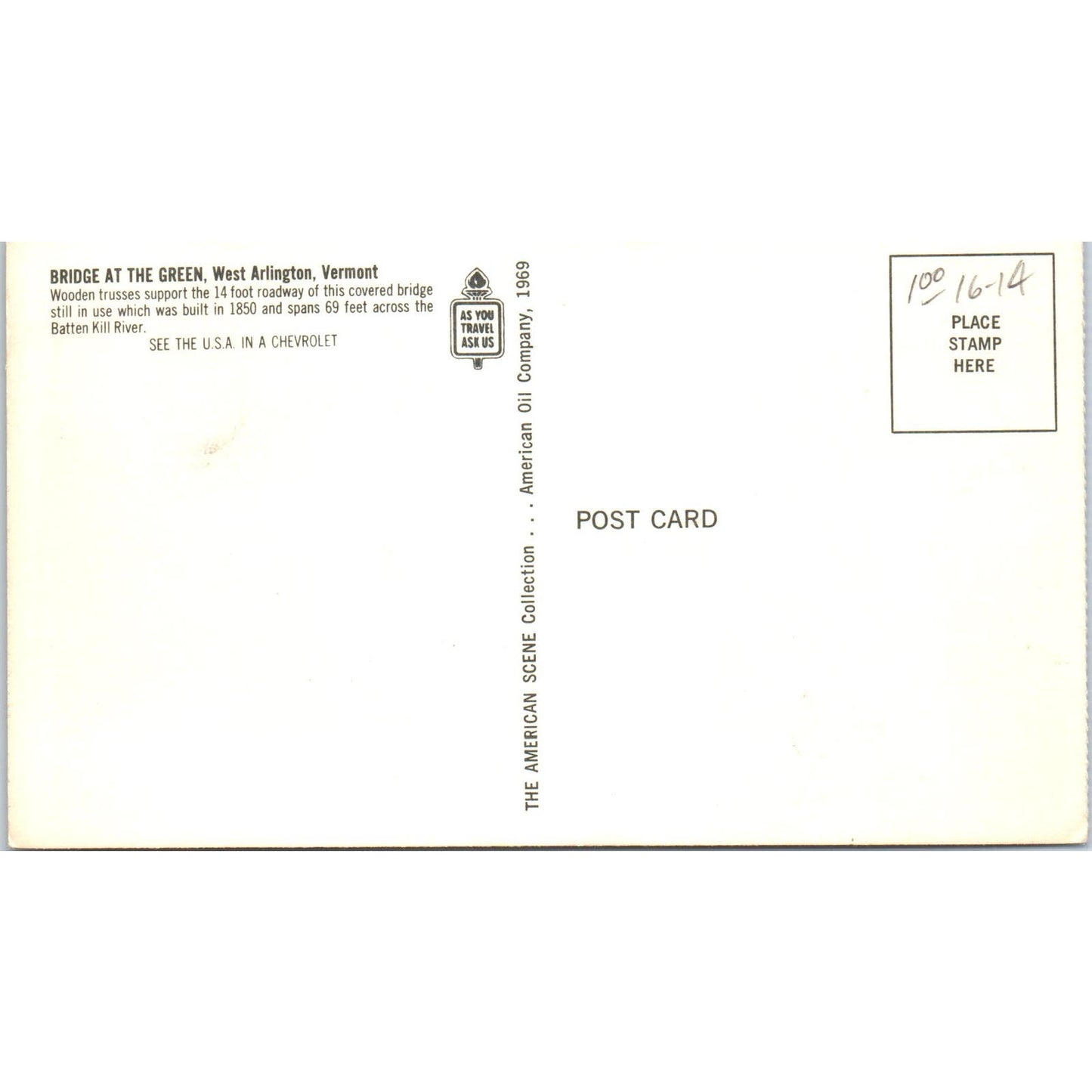 Bridge at the Green West Arlington Vermont Covered Bridge Postcard PB13