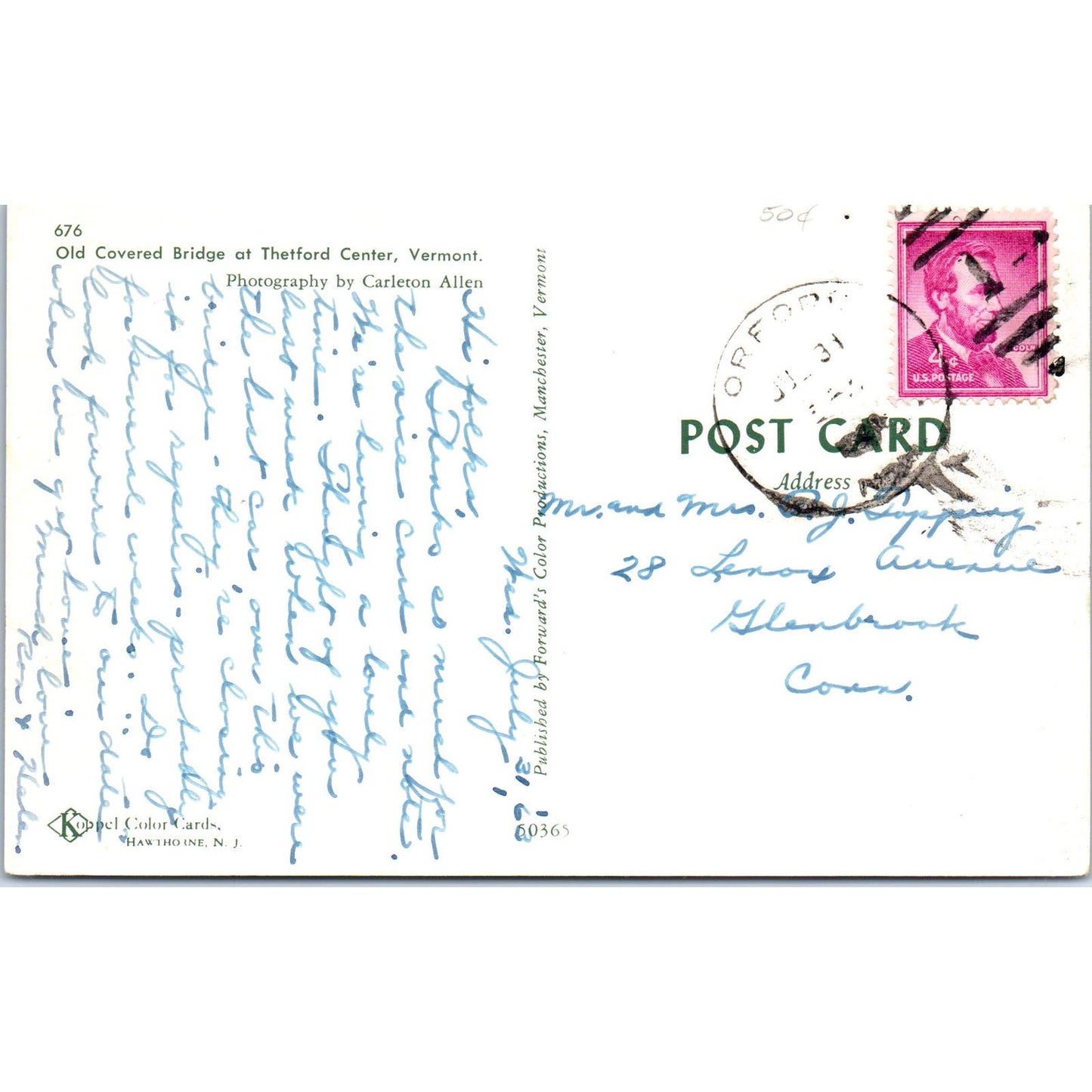 Old Covered Bridge At Thetford Center VT Vintage Covered Bridge Postcard PC12