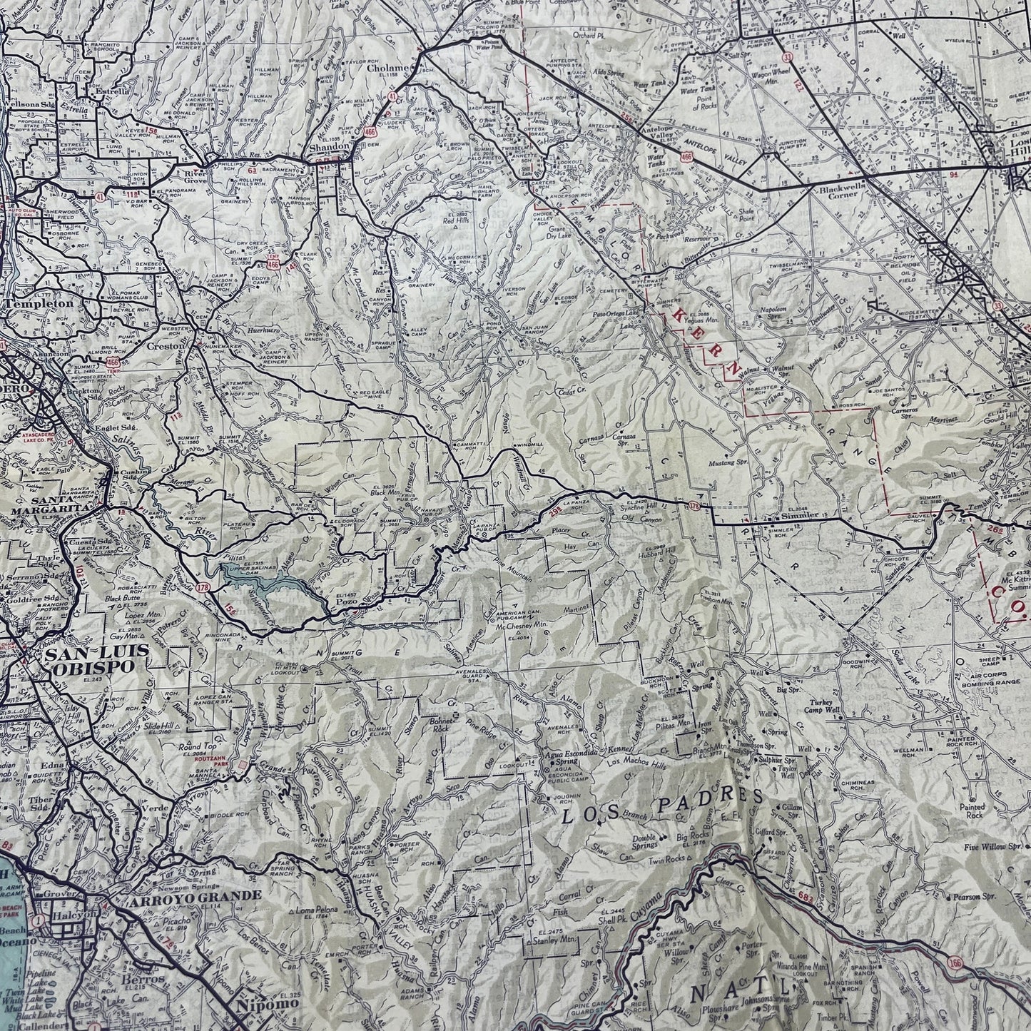 1944 San Luis Obispo County California Fold Out Travel Map TH9-CB