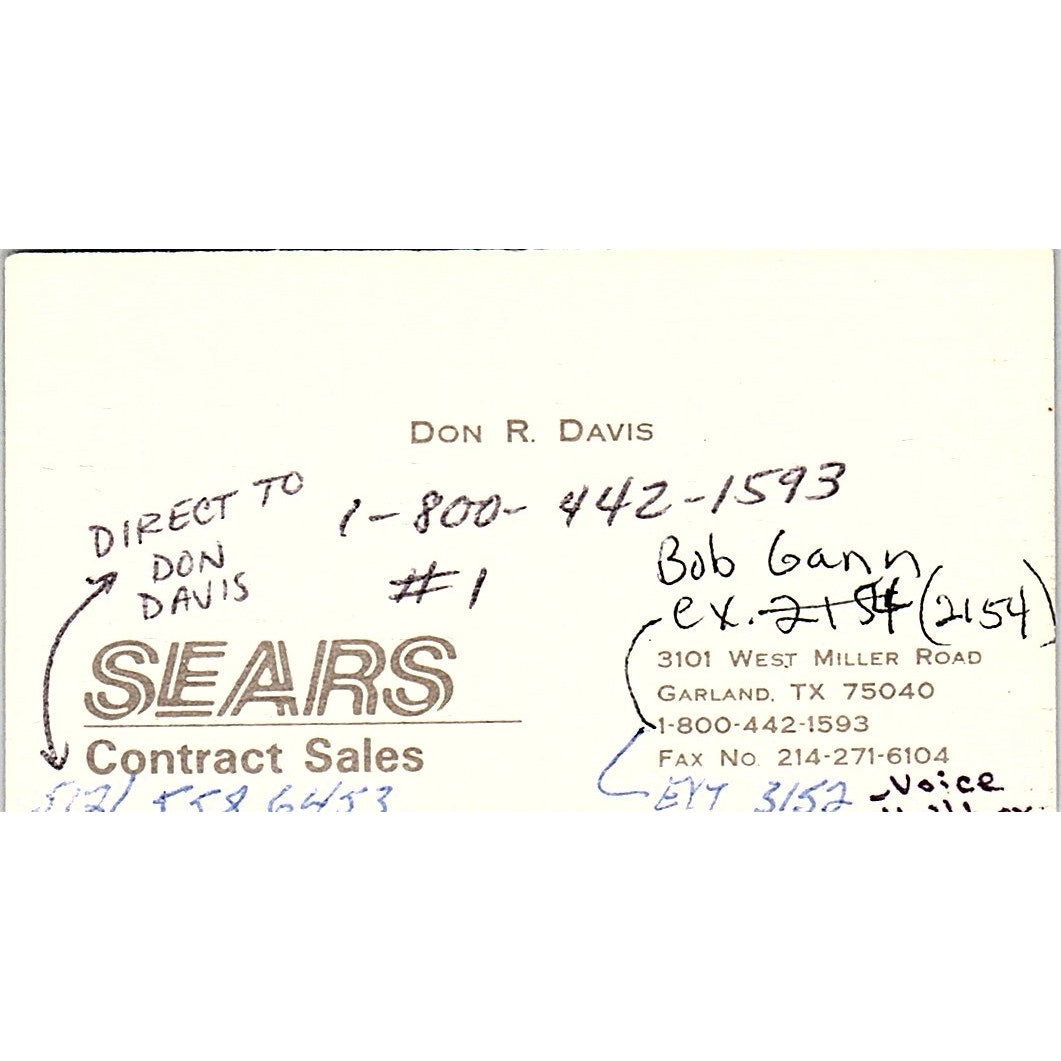 Don R Davis Sears Contract Sales Garland TX Vintage Business Card SC9-B8