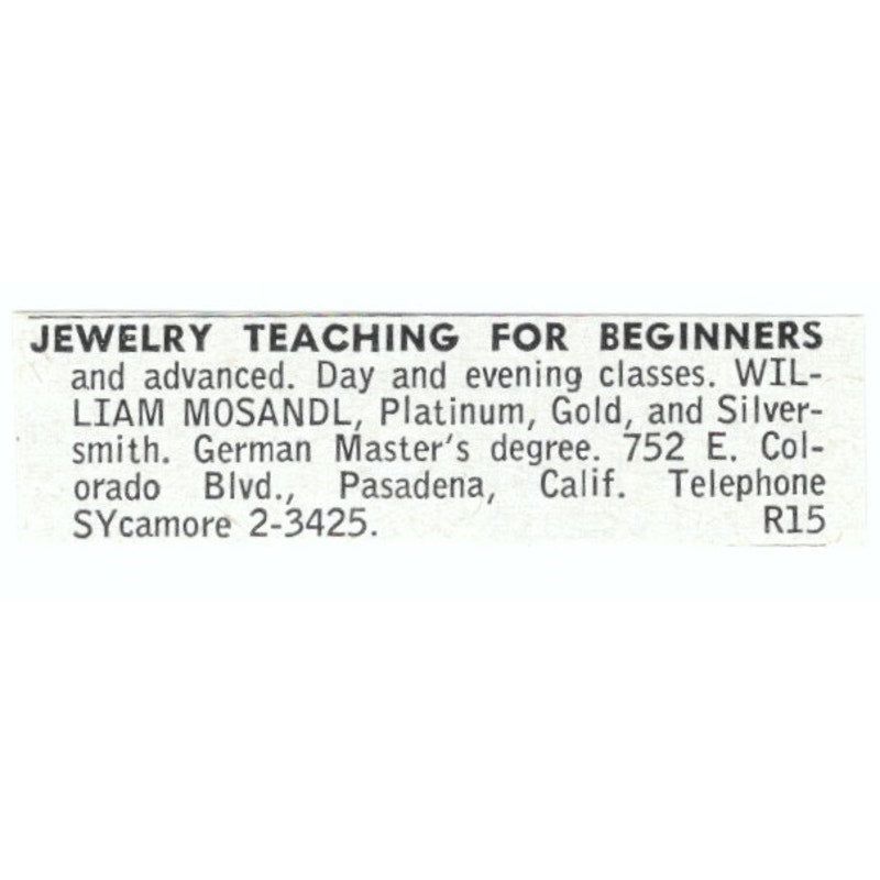 Beginner Jewelry Teaching William Mosandl Pasadena CA 1964 Magazine Ad AB6-LJS1