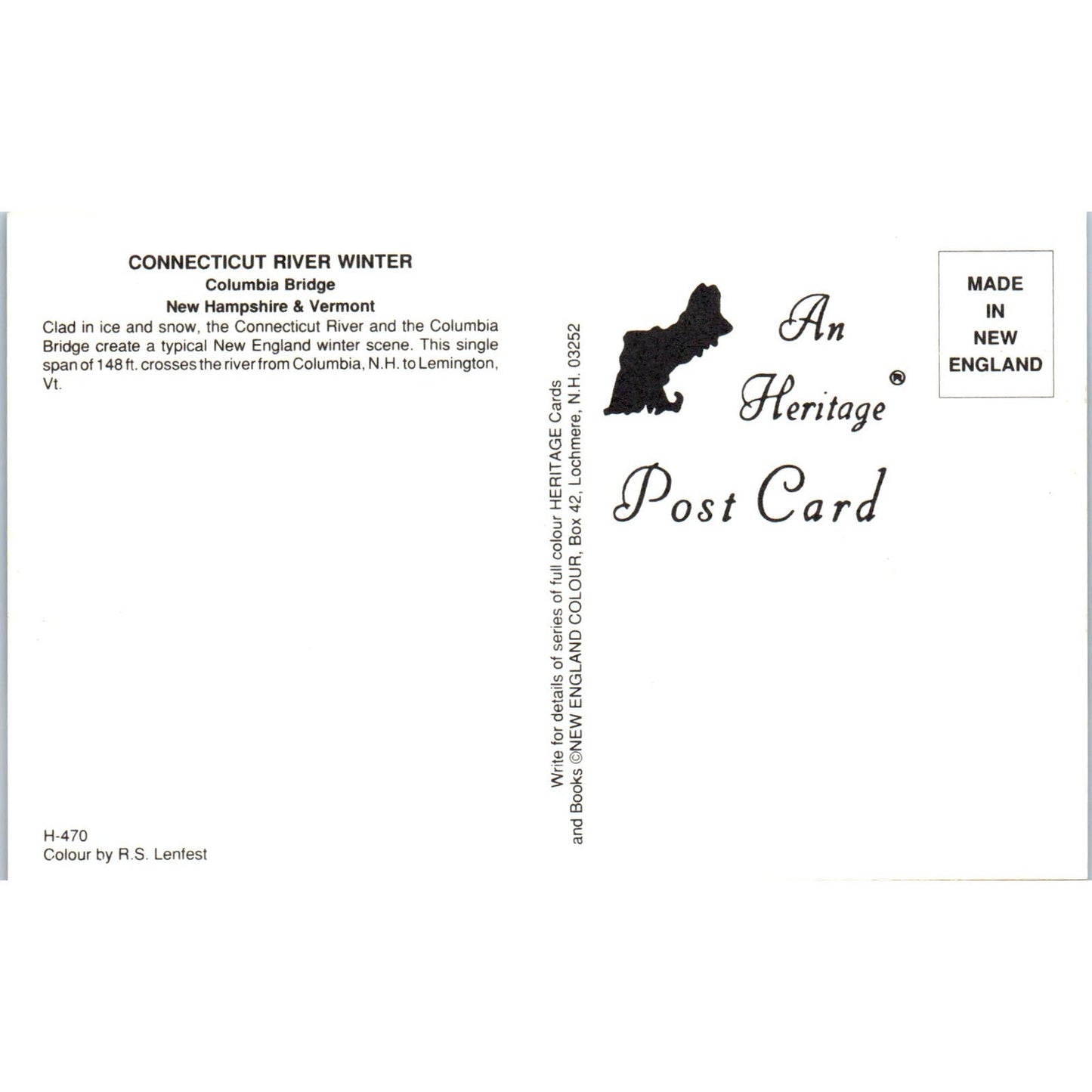 Connecticut River Winter Columbia Bridge NH VT Covered Bridge Postcard PC5