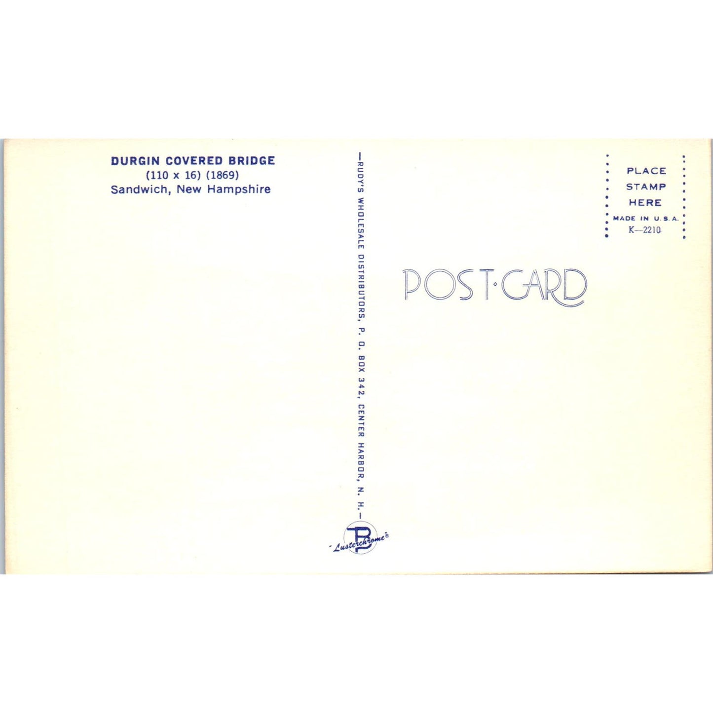 Durgin Covered Bridge Sandwich NH Vintage Covered Bridge Postcard PC16