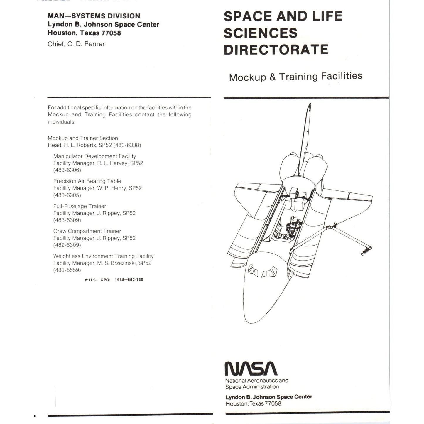 1980s NASA Space and Life Sciences Directorate Houston TX Brochure TF4-BC