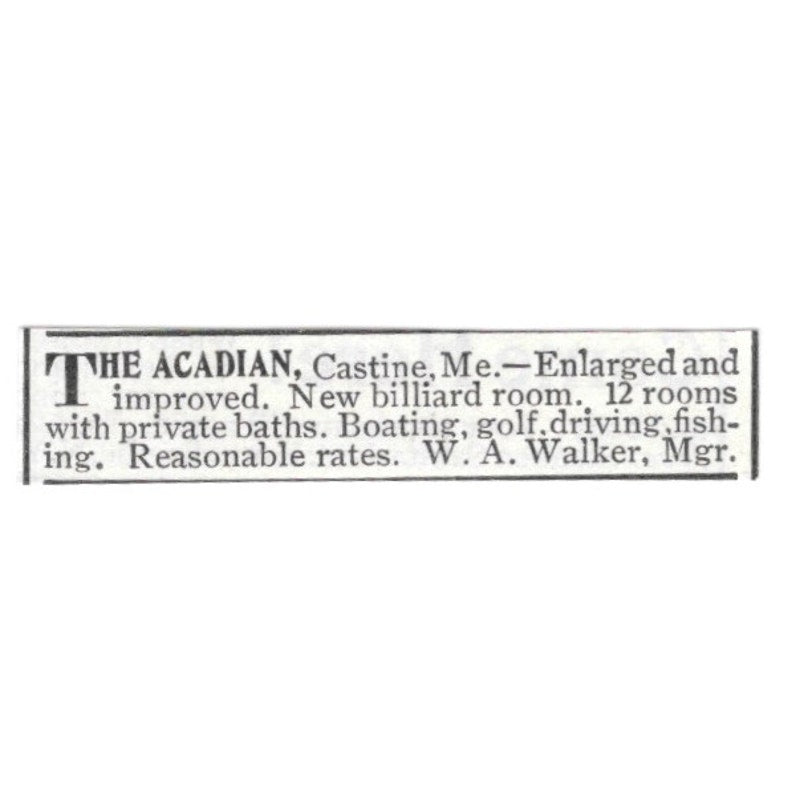 The Acadian Castine ME W.A. Walker 1903 Magazine Ad AF7-SS3