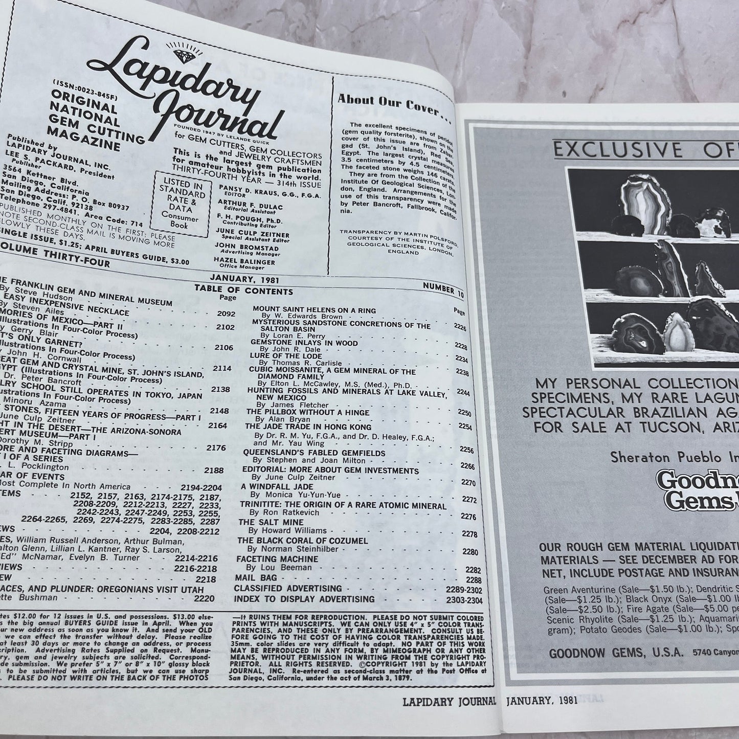 Peridot Forsterite Zahargad Red Sea Egypt - Lapidary Journal - Jan 1981 M27