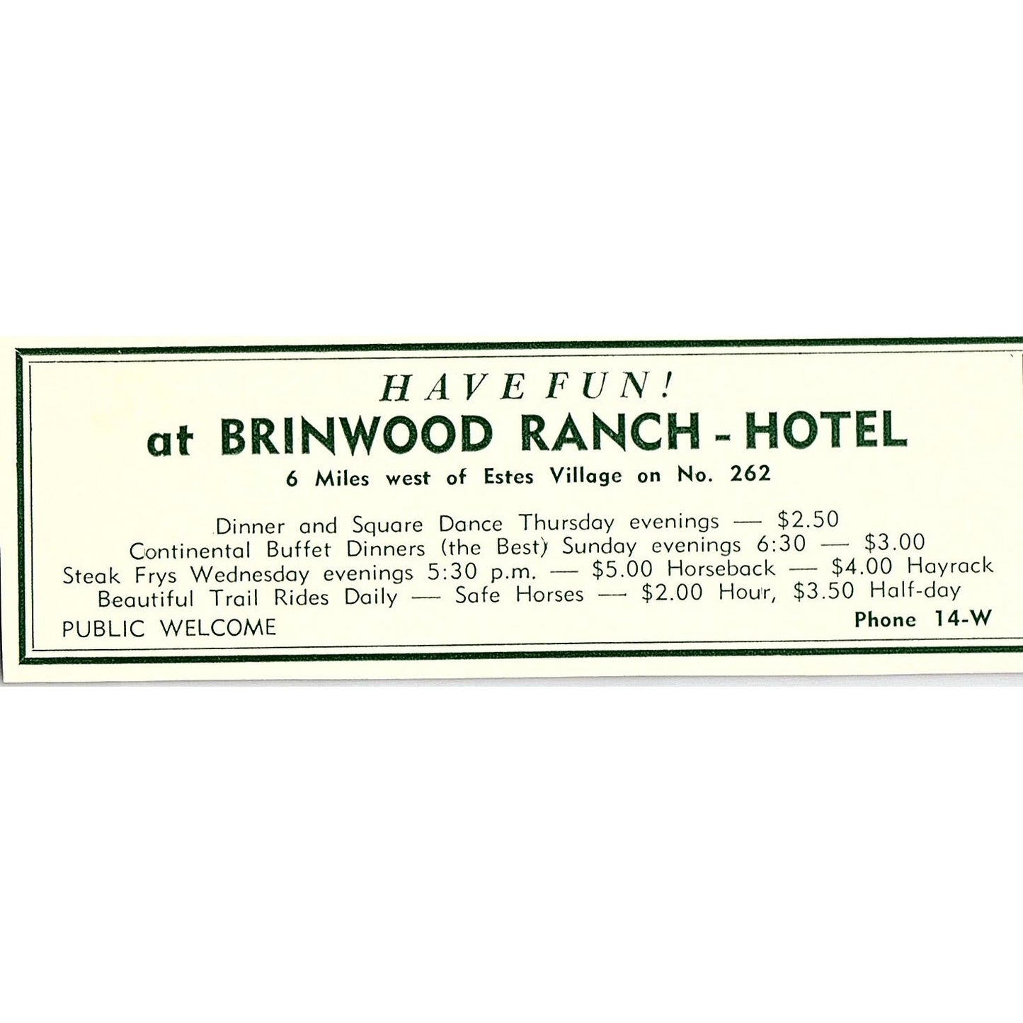 Band Box Cleaners Mit & Tommy Rambo, Brinwood Ranch 1957 Estes Park CO Ad AG4-M1