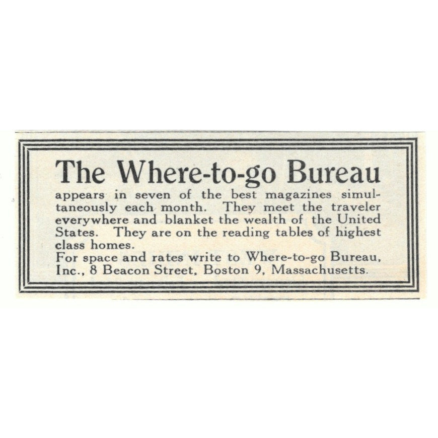 The Where to Go Bureau Boston MA 1924 Magazine Ad AD8-O4
