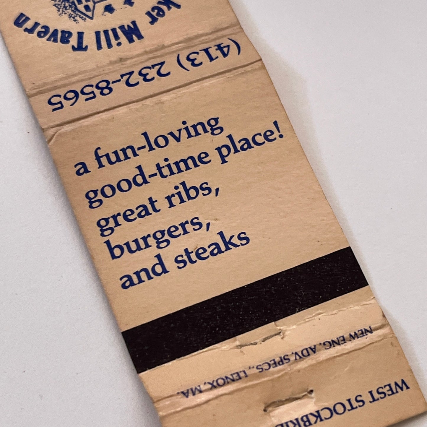 Shaker Mill Tavern West Stockbridge MA Vintage Matchbook Cover TB6-MB1-11