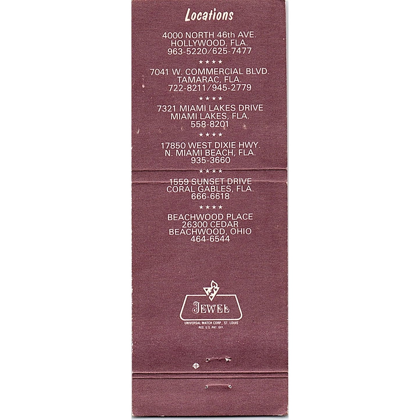 The Beverly Hills Cafe Hollywood FL Vintage Matchbook MM4-10
