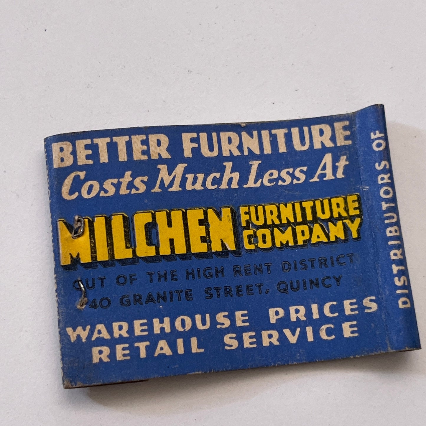 Grossman Gold Nugget Coal Milchen Furniture Co Vintage Matchbook Cover TB8-MB3-7