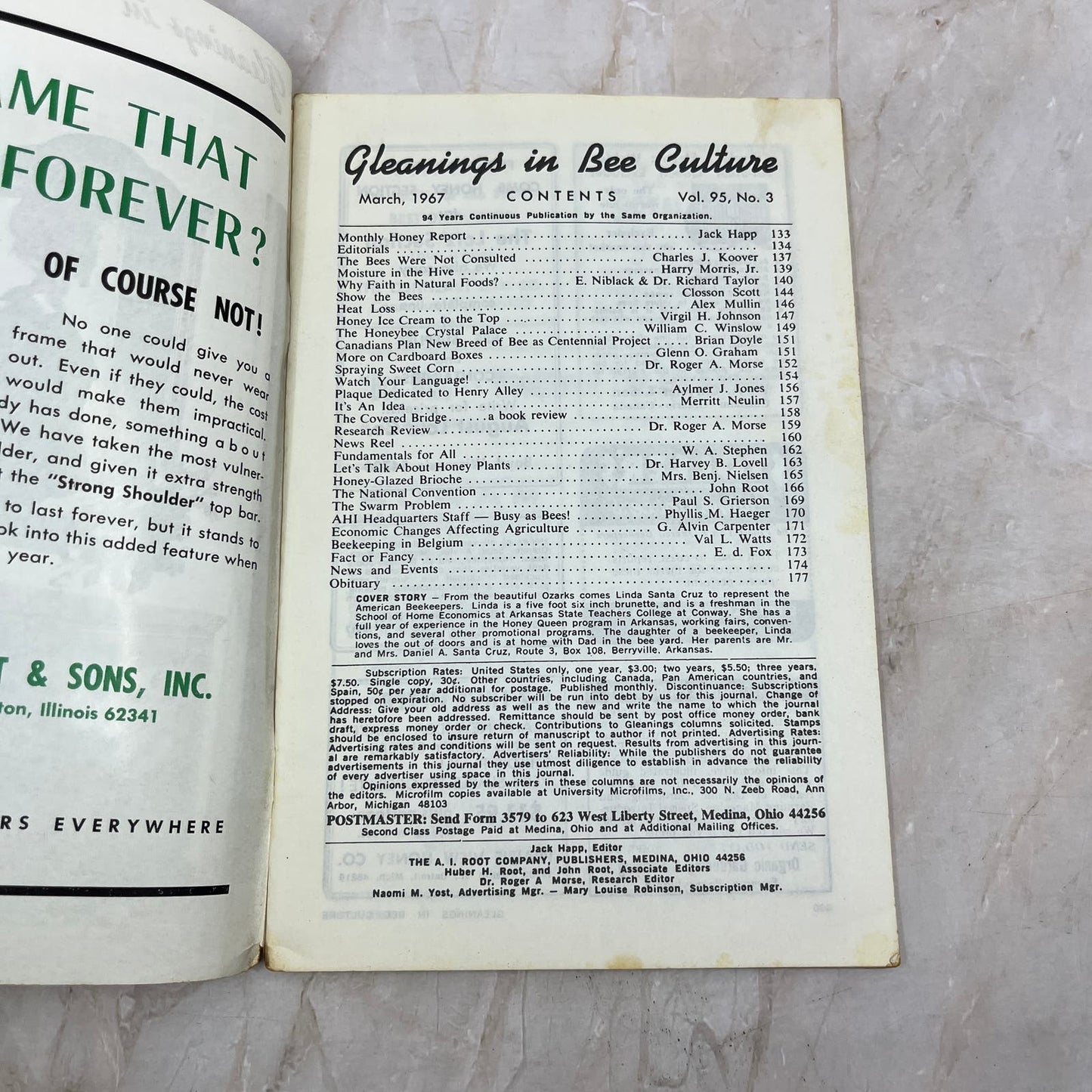 1967 March Gleanings in Bee Culture Magazine Bees Beekeeping Honey TD7