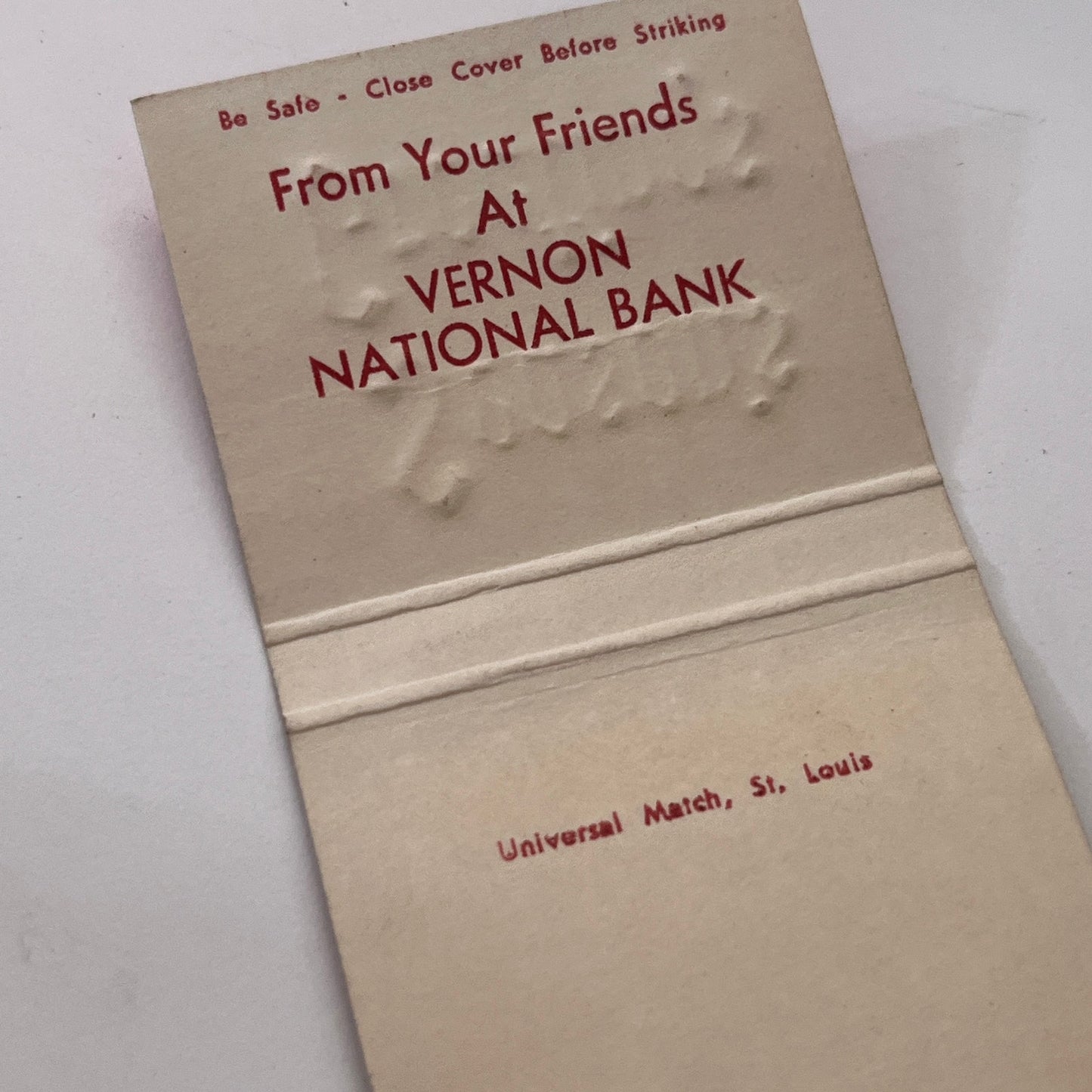 Vernon National Bank Season's Greetings Vintage Matchbook Cover TB8-MB-11