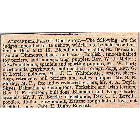 Dec 1878 Alexandra Palace Dog Show London England 1878 Article AG2-M8