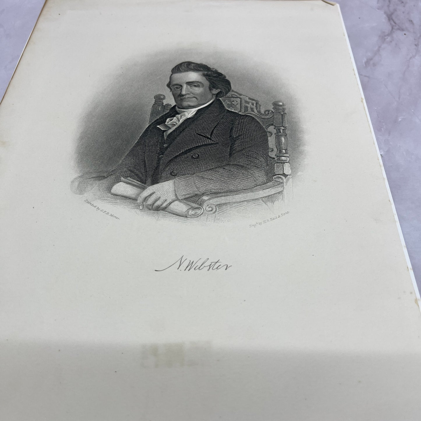 Noah Webster Portrait E.F.B. Morse Antique 8.5x11.5" Engraving Art Print V20