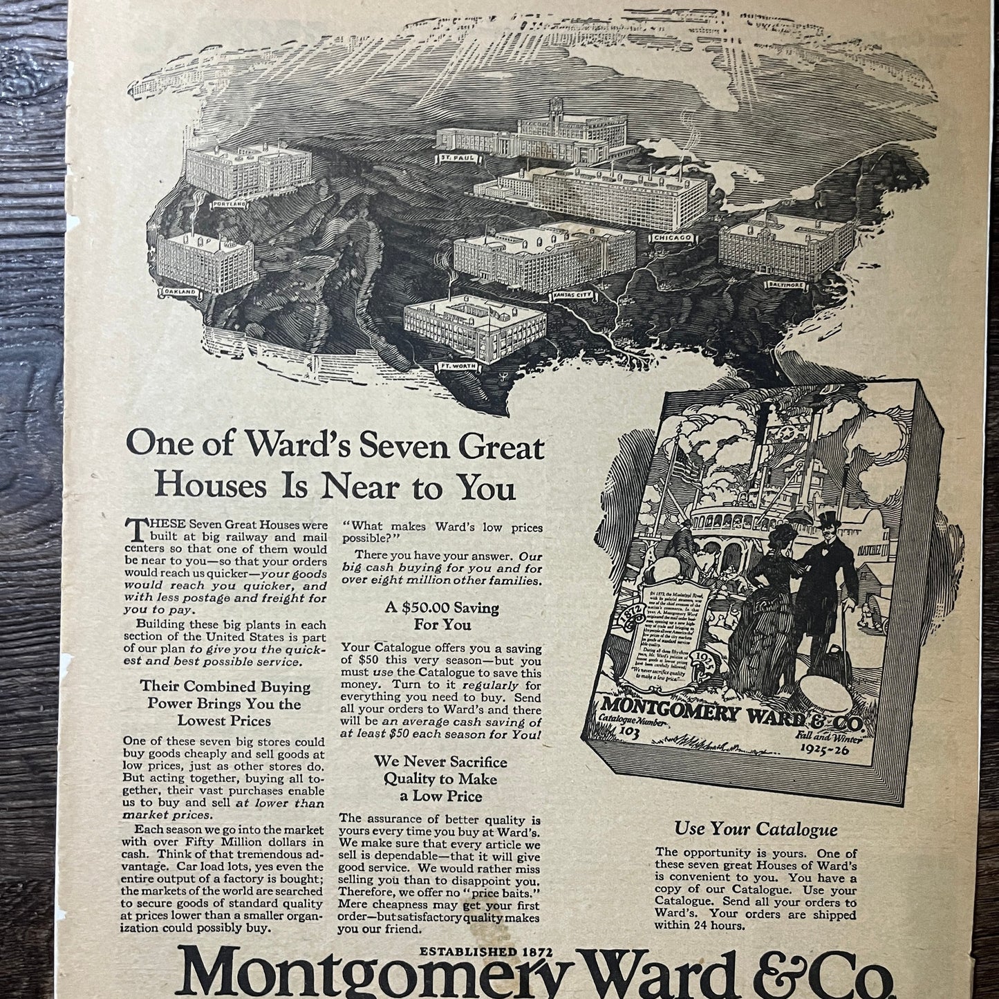 1925-26 Montgomery Ward & Co Fall & Winter Catalog Vintage Magazine Ad 10x13 V9
