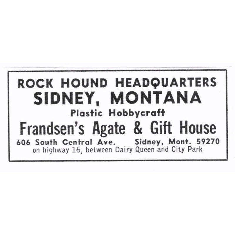 Frandsen's Agate & Gift House Sidney Montana 1972 Ad AF8-S6