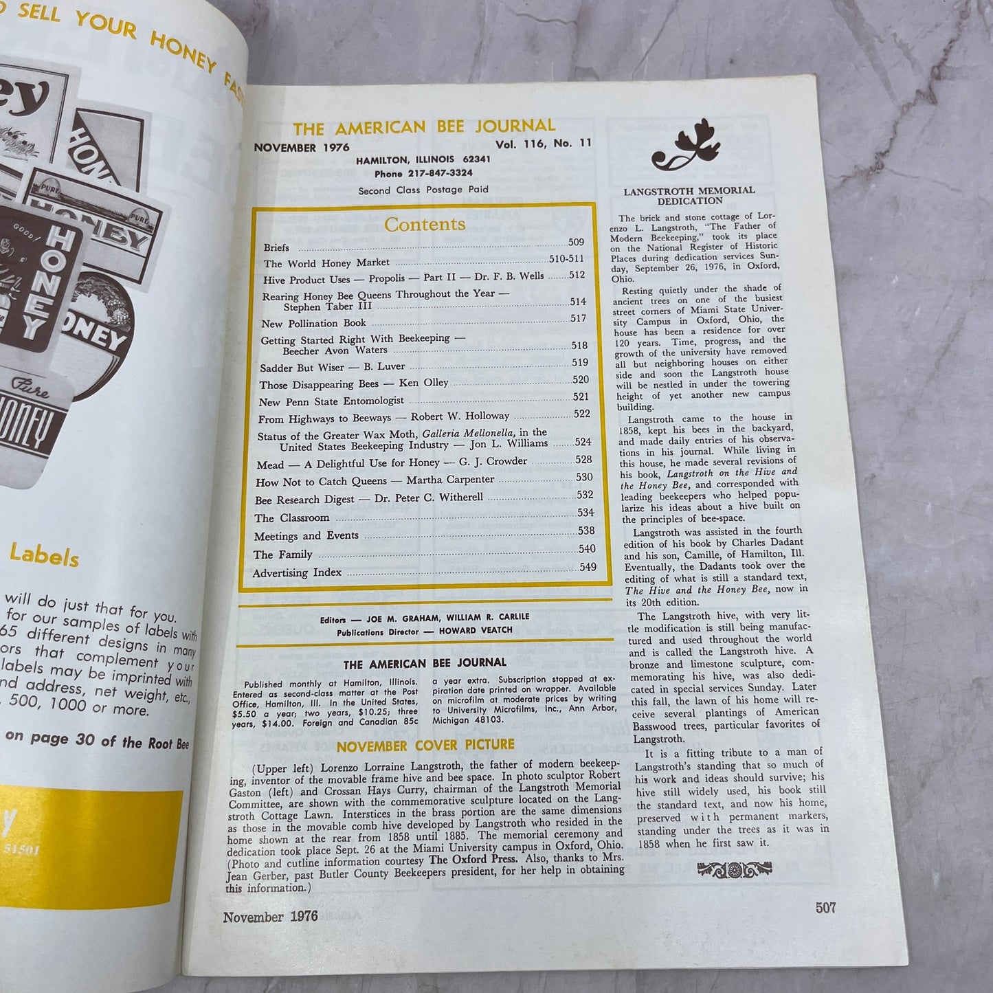 1976 Nov - American Bee Journal - Bees Beekeeping Honey M32