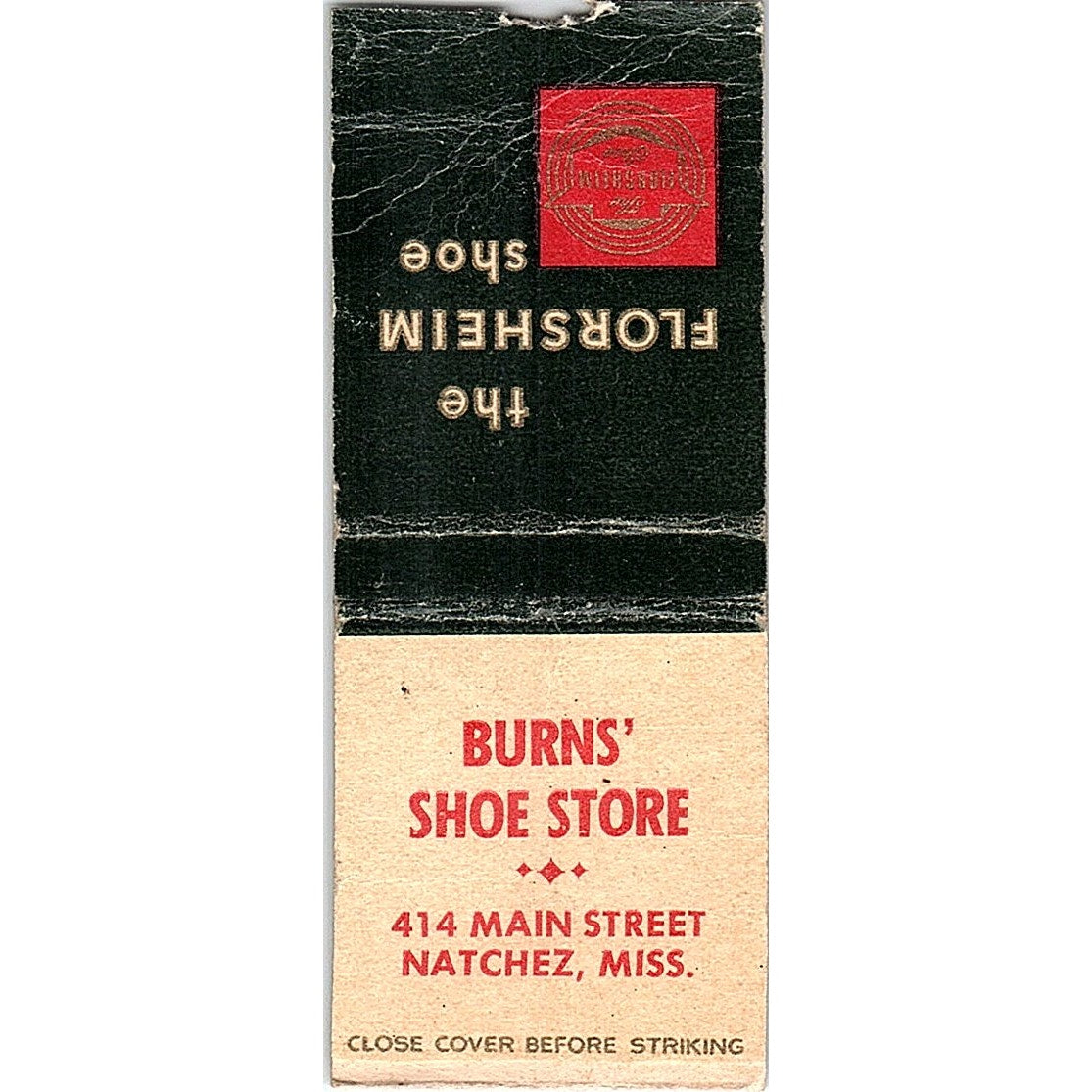 Burns' Shoe Store Natchez MS Florsheim Shoes Vintage Matchbook Cover SF3-Y3