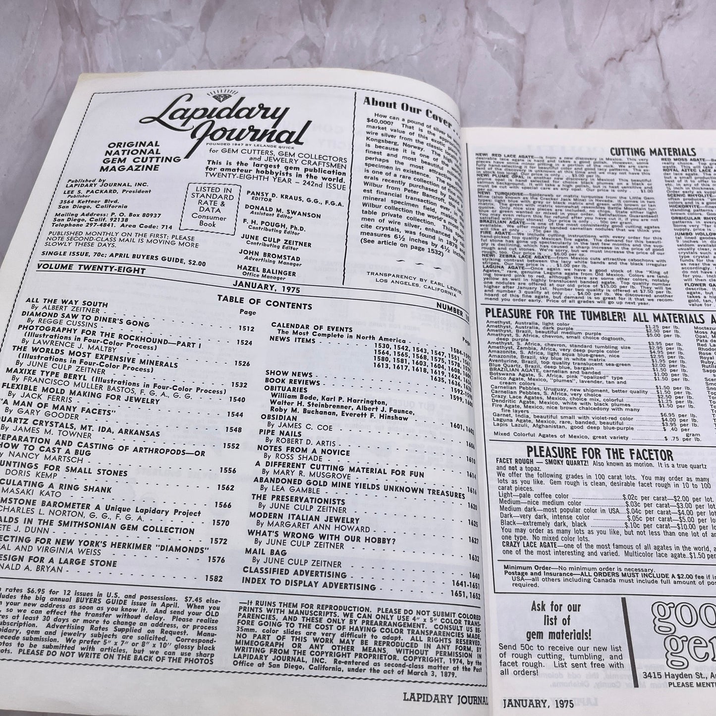 Native SIlver With Calcite Kongsberg Norway - Lapidary Journal - Jan 1975 M27