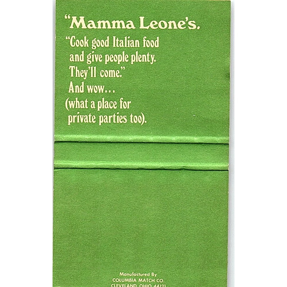 Mama Leone's Italian Restaurants Boston NY Vintage Matchbook TB6-MB2-12