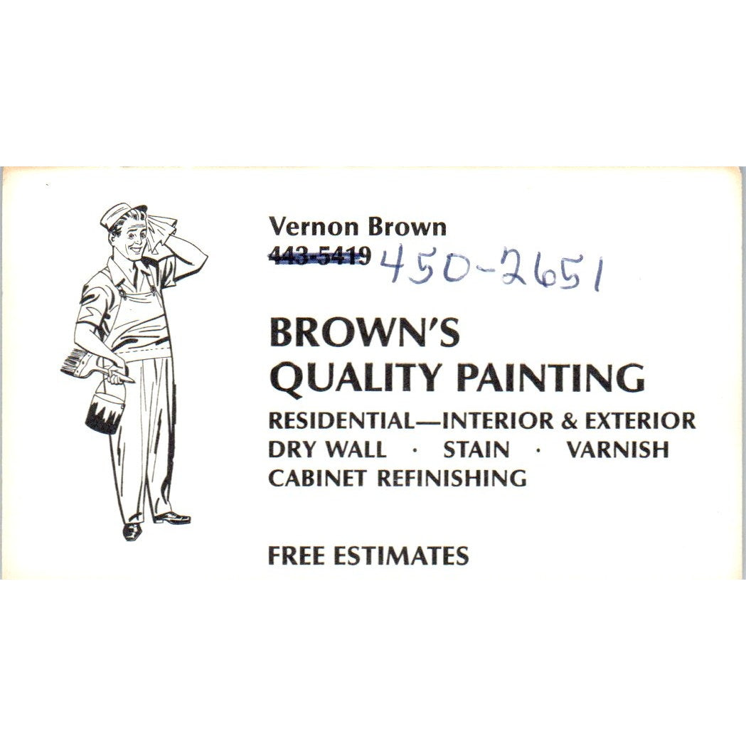 Vernon Brown Quality Painting Houston TX Vintage Business Card SD8-B14
