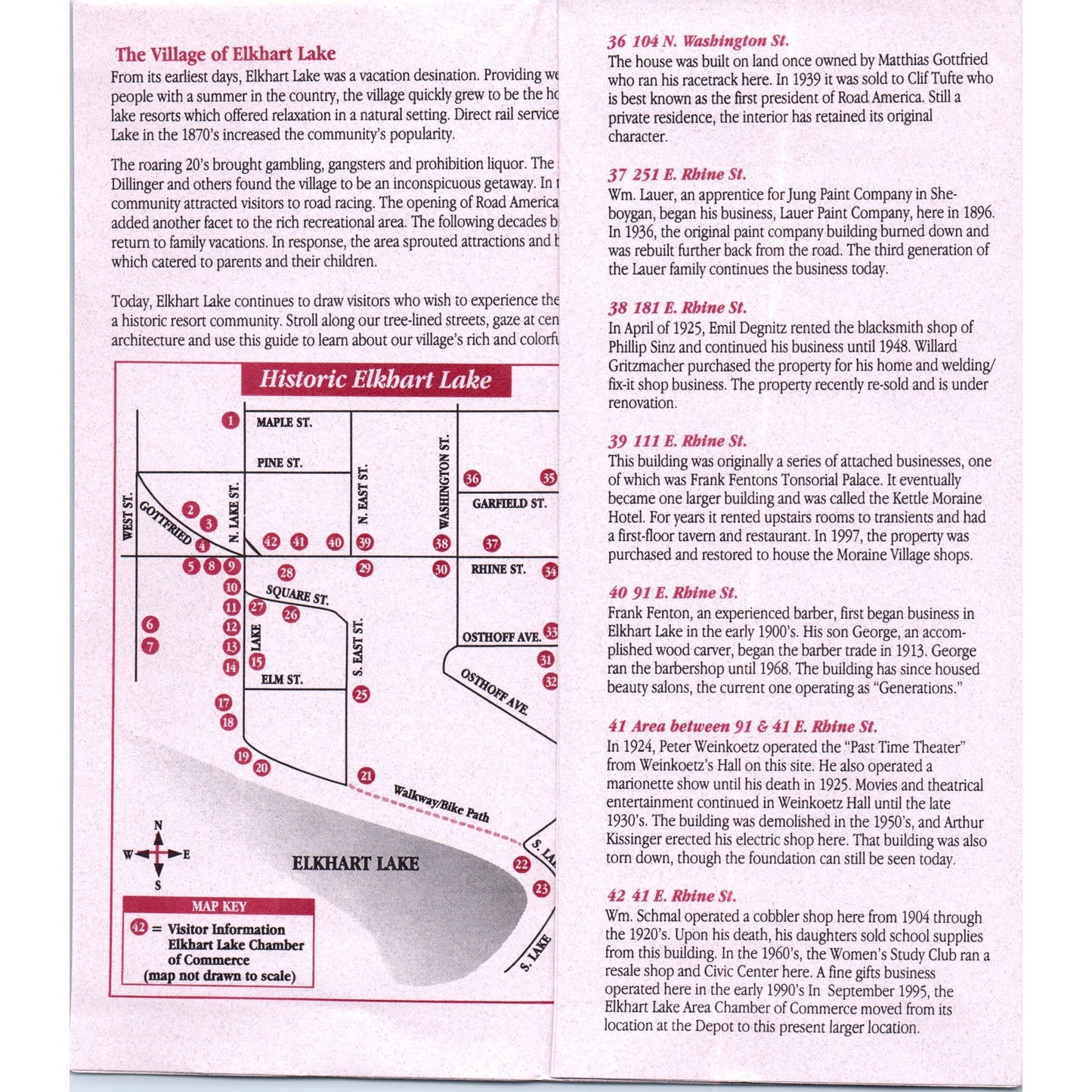 Vintage Elkhart Lake Wisconsin Walking Tour Map Fold Out Travel Brochure TF4-B1