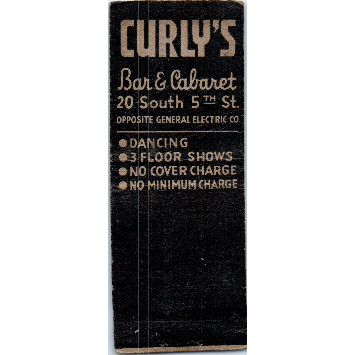 Curly's Bar & Cabaret 5th St Minneapolis MN Vintage Matchbook Cover SF4-Y2